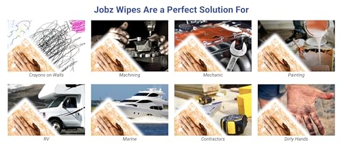 Image of Jobz Hand and Multi-Surface Cleaning Wipes - 300 Count (4 Pack) - Citrus Scent, Dual-Textured, No VOCs, Aloe + Provitamin B5 - Heavy Duty Wipes for Hands, Tools, and Surfaces