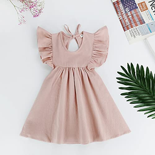 Goodplayer Toddler Baby Girl Dress Summer Cotton Linen Ruffle Halter Sleeveless Kids Casual Beach Party Dresses 1-6 Years (Pink, 90, 2_Years),2-3T #TOP1