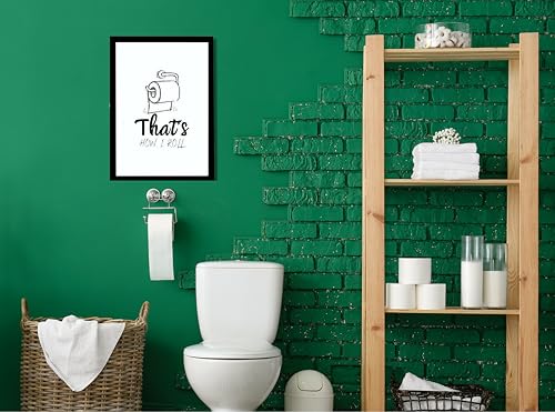Image of Mira Mest Framed Bathroom Wall Decor | Funny Quotes & Cute Animal Art Prints | Quirky Toilet Signs & Guest Bath Decorations | Minimalist Black & White Washroom Signs | Ready to Hang Toilet Humor for Home & Powder Room (Paper Roll)