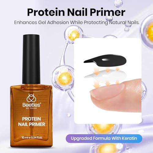 Image of Beetles 4Pcs Protein Nail Prep Kit, Primer, Dehydrator, Base and Top Coat | 10 ml Hema-Free Protein Primer and Dehydrator for Air-Dry Prep, Gel Base and Top Coat, Uv /Led Lamp Required