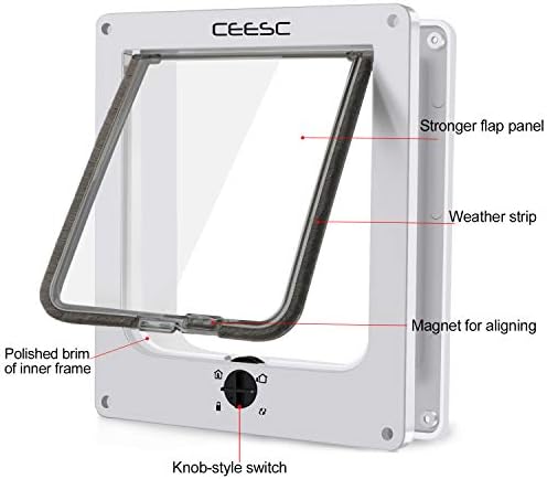 CEESC Large Cat Flap, Magnetic Pet Door with Rotary 4 Way Lock for Cats, Kitties and Kittens (Large, White)