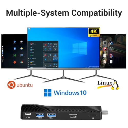 Mini PC Stick Fanless Win 10, Micro Computer Pentium N4200, 4GB RAM 64GB eMMC, Gigabit Ethernet, 4K@60Hz Output, WiFi BT 5.0, for Industrial IOT, Business, Office & Digital Signage