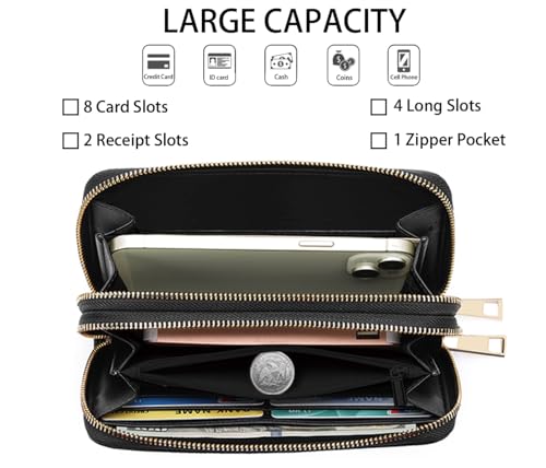 Women's Large Capacity Wallet PU Leather Double Zipper Clutch Purse Multifunctional Wallet with Removable Wristlet Strap for Smart Phone/Coin/Card/Cash, Dream Catcher Dolphin3
