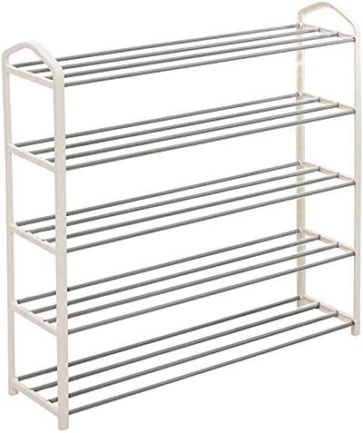 eSituro 5-Tier Shoe Rack Organiser for 15-20 Pairs of Shoes, Free Standing Shoe Shelving Unit, PP Metal Shoe Storage in Entrance Hallway, 79x79x20cm Footwear Storage Organiser Beige SSHR0026