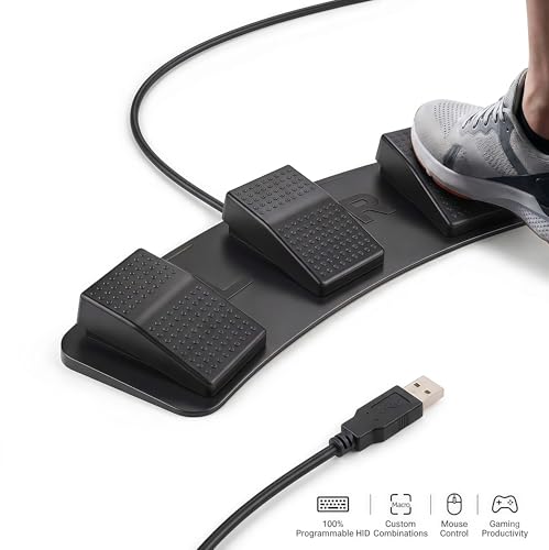 Hoffnugshween USB Foot Pedal:3-key PC Switch Control Keyboard Actions HID Programmable Shortcuts Custom Combinations Hotkeys for Gaming & Transcription Mouse Controller Button for PC Switch Computer