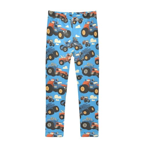Hand Drawn Truck Car Pattern Cute Kids Girl's Cotton Pants Comfortable High Waisted Dance Pants Exercise