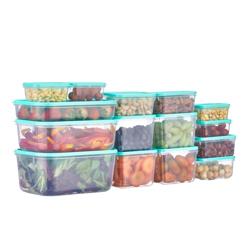 Image of Amazon Brand - Solimo Plastic Container Set with Airtight Lids | BPA-Free | Microwave & Dishwasher Safe | Kitchen Storage Containers | Set of 15