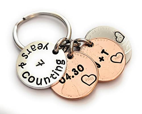 7 Years And Counting Wedding 7Th Anniversary Gift Key Chain Lucky 2016 Pennies And Nickel #TOP2