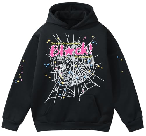EMILYLE Unisex Hoodie Y2k Cobweb Spider Hoodie Graphic Sweatshirt Novelty Gift(black1,L)