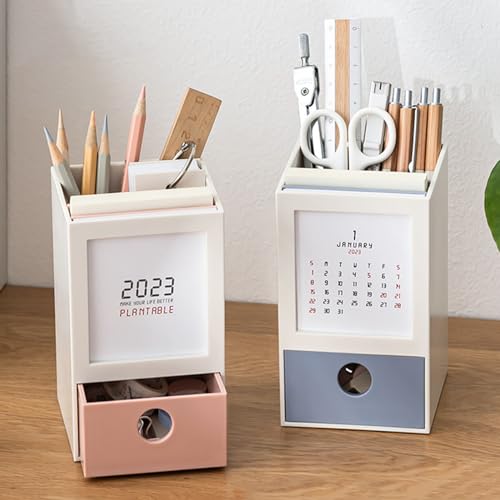 Pot à crayons de grande capacité pour étudiants, avec calendrier de table, tiroir, organisateur de bureau, rangement de crayons, organiseur, tiroir à stylos de grande capacité, – vue 9