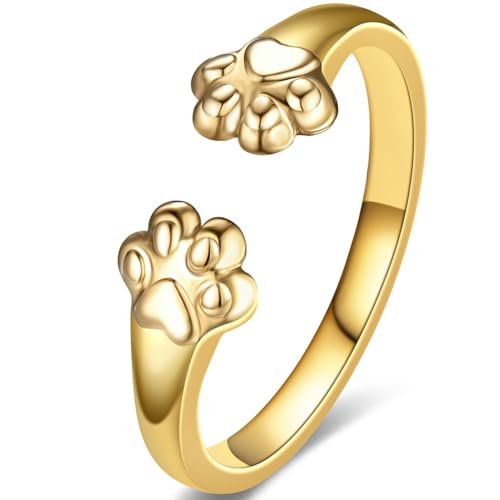 Jude Jewelers Stainless Steel Adjustable Size Cat Dog Pet Paw Style Holiday Party Wedding Statement Ring (Gold Adjustable)
