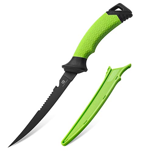 Fishing Fillet Knife and Bait Knives , 7 Inches Stainless Steel Fillet Knife with Non-Slip Handles and Knife Sharpener for Cutting Fish, Meet, Outdoors, Kitchen, Camping