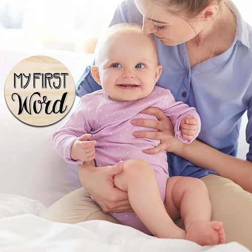 Image of My First Holiday Milestone Cards Sign, Double Sided Newborn Photo Props Pregnancy Journey Baby Shower My First Holiday Anniversary Milestone Wooden Discs