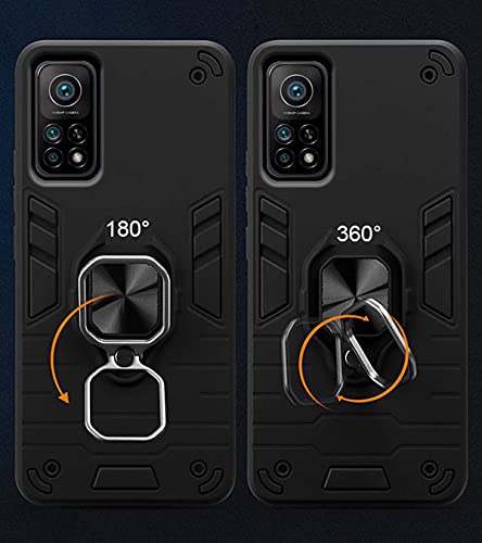 Image of Pikkme D5 Tough Armor Bumper Back Cover Case for Mi 10T Pro |Ring Holder & Kickstand in-Built (Black)