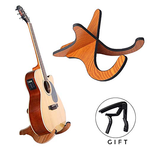 Ukulele Stand Universal Wooden Thicken Plywood X-Frame Style Portable String Instrument Holder for Mandolins Banjos Violins with Alloy Capo Gift (Ukulele Stand)