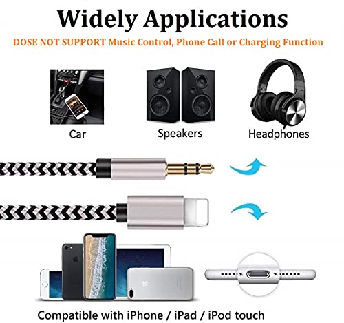 Aux Cord For Iphone, [Apple Mfi Certified] Lightning To 3.5 Mm Headphone Jack Adapter Male Stereo Audio Cable For Iphone 14 13 12 11 Xs Xr X 8 7 6 Ipad To Home Car Stereo/Speaker/Headphone, Silver #TOP3
