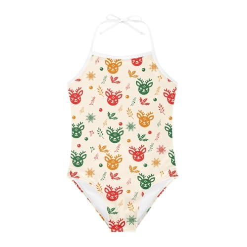 Image of Christmas Girls One-Piece Swimsuits Beach Halter Swimwear Bathing Suit for 3-10 Years