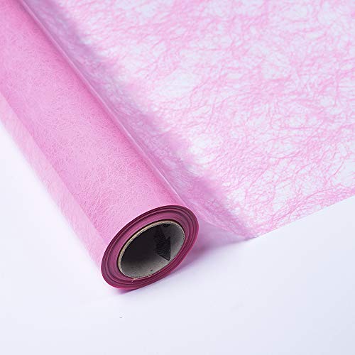 BOBINA POLIPROPILENO TRANSPARENTE 70 CM X 50 METROS IMPRESO FIBRA ROSA