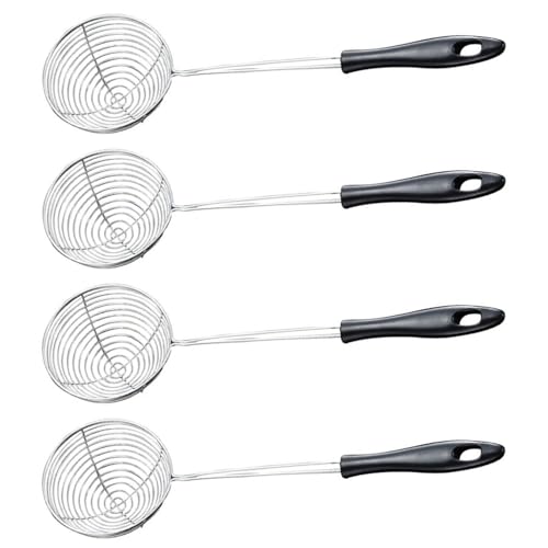 jojofuny 4 pièces Passoire Inox pour Cuisine Maison Écumoire pour Pâtes et Légumes Ustensile de Cuisson pour Hot Pot et Friture Filtre Suspendu Pratique Noir