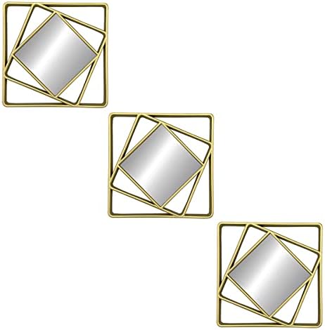 GOmaize Cute Wall Mirror with Geometric-Shaped Set of 3 Mini Wall Hanging Mirror Boho Home Decor for Apartment Living Room，Bedroom&Bathroom Ideas （Gold）