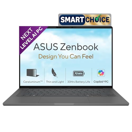 Image of ASUS Zenbook A14 (2026),Smartchoice,Snapdragon X2 Elite,NPU Upto 80TOPS,16GB RAM,512GB SSD,FHD+ OLED, 14 inch(35.5 cm),Win 11,M365 Basic(1Y),Office 24,Iceland Gray,0.99 Kg,UX3407NA-QD226WS,AI PC