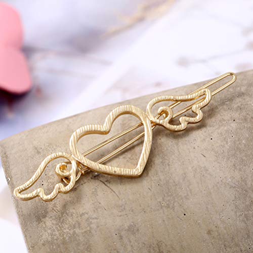 Pixnor clipes de cabelo de coração vazado com asa, grampos de cabelo de asa de coração simples com g