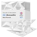 Acoustic 3D Wall Panels, 12 Pack Square Sound Proof Panels for Interior Wall Décor, Hollow Sound Absorbing Panel for Studio, Living Room, Home, Hotel, 12''x12'' Cover 12 sq ft, Thin style, White