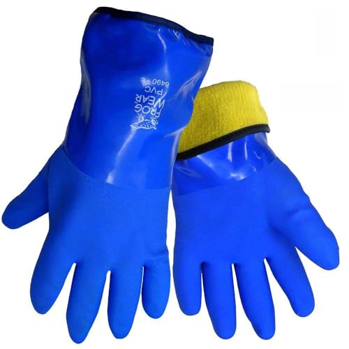 Frogwear 8490 Insulated & Waterproof Blue Tripple Dipped Work Gloves, Ultra Flexible, Chemical & Oil Resistant, Sizes M-XL (1 Pair) (Large)
