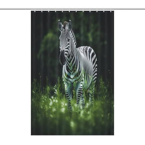 Rideau douche lavable machine motif zèbre 48x72Inch en tissu anti-moisissure avec crochets