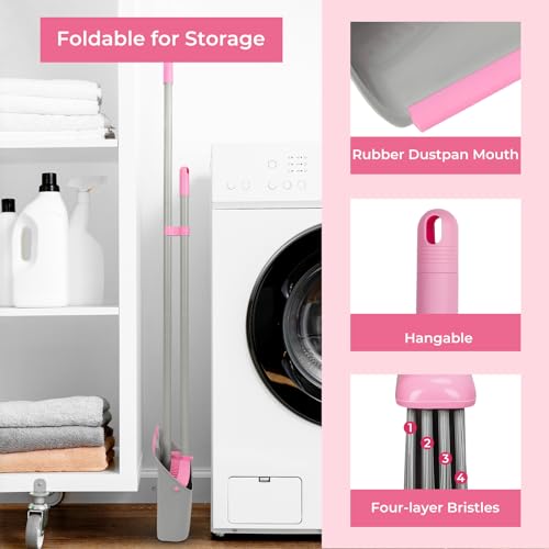 image for SONCAL Pink Broom with Dustpan Combo Set，52