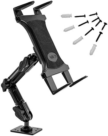 Arkon Heavy-Duty Tablet Holder - Adjustable Arm with Drill Base Mount for Cars, Dashboards, Walls, Desks, Trucks, Vehicles, Tabletops - Professional Flexible Stand for Apple iPad & Android Tablets