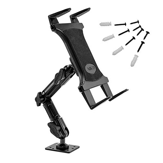 Arkon Heavy-Duty Tablet Holder - Adjustable Arm with Drill Base Mount for Cars, Dashboards, Walls, Desks, Trucks, Vehicles, Tabletops - Professional Flexible Stand for Apple iPad & Android Tablets