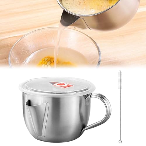 Fetttrennkanne Soßenkanne 1L Fettabscheider Aus Edelstahl Degraissier-Kanne Öl Suppe Sieb Tasse Mehrzweck Fett-Trennkanne Mit Deckel Pinsel