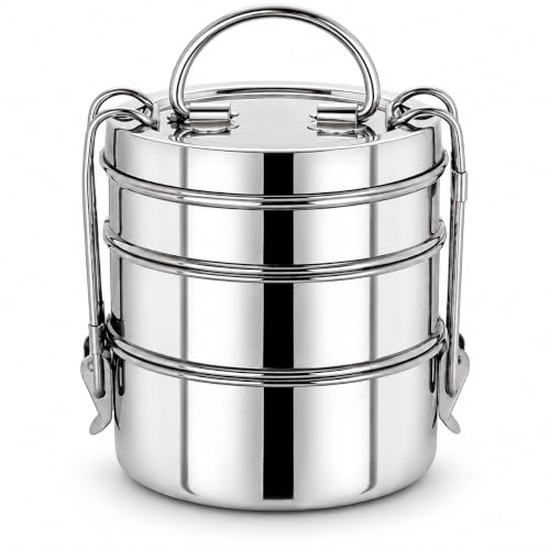 Image of JENSONS 3-Tier Stainless Steel Clip Lunch Box