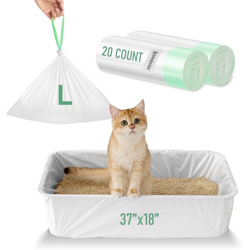 ZOMISIA Cat Litter Box Liners Large - 20 Count 37 x 18 Jumbo Litter Bags with Drawstring Extra Thick Kitty Litter Pan Liners Tear Resistant Heavy Duty Easy Clean up for Litter Tray Unscented