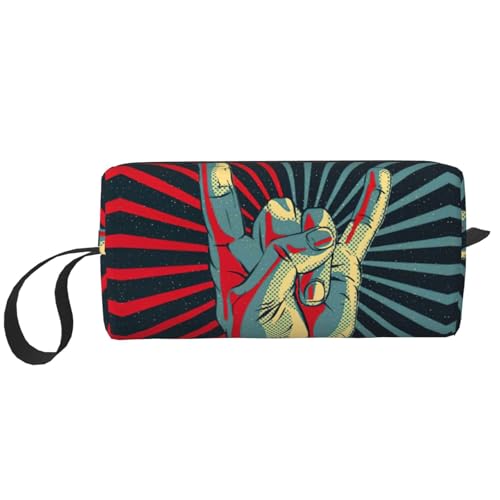 Trousse de toilette imprimée rock and roll pour femme - Taille de voyage - Jolie trousse de toilette de voyage - Trousse de maquillage - Pochette de...