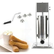 Heavy Duty Manual Churros Machine, 5L/1.3Gal Commercial Churros Maker with 4pcs Nozzles Stainless Steel Manual Churros Making Tool for Restaurant Donuts Vertical Type