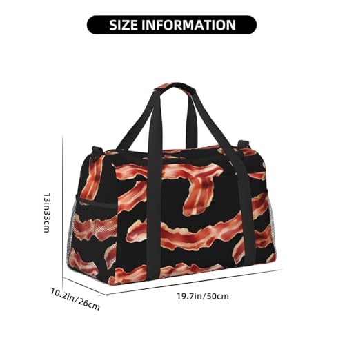 Bacon Pattern Print Foldable Carry On Tote Large Capacity Hand Carry Bag for Airplane Weekend Getaways4