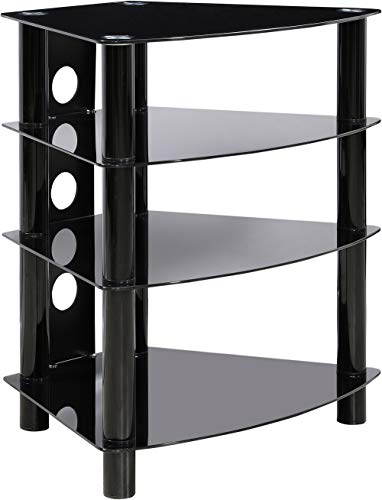 Centurion Supports LARISA 4 étagères incurvées Tru-Corner en verre noir brillant avec pieds noirs