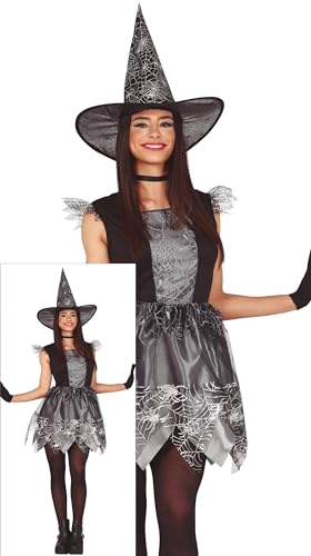 FIESTAS GUIRCA | Disfraz de Bruja Plateada Adulta (44 46/XL)   Sombrero y Vestido   Disfraces de Halloween, Hechiceras y Magia para Fiestas de Disfraces y Carnaval   Ideal para Adultos   Negro y Plata