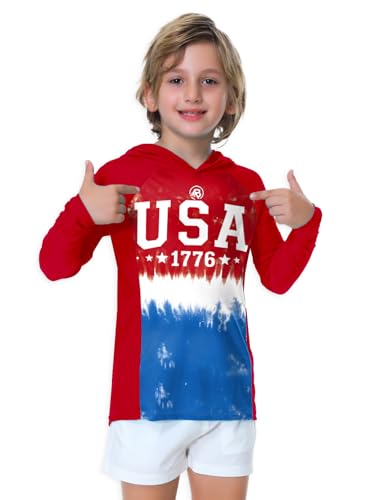 Image of AOBUTE Unisex Kids Long Sleeve Hoodie Rash Guard Boys UPF 50+ Swim Top with Thumb Hole 3-12 Years
