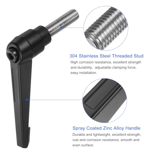 Image of uxcell 2pcs Clamping Lever Handles, M12 x 35mm 304 Stainless Steel Threaded Male Stud, Adjustable Handles Locking Quick Release Ratchet Push Button Bolt Knobs, Black