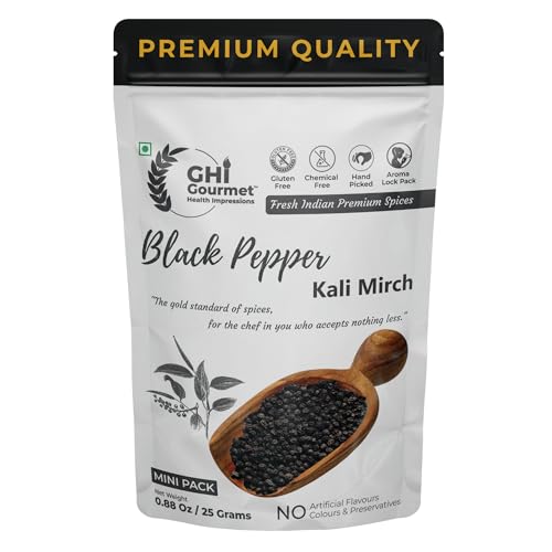 Image of GHI GOURMET HEALTH IMPRESSIONS | 25g | Superior Grade Whole Black Pepper | Kali Mirch