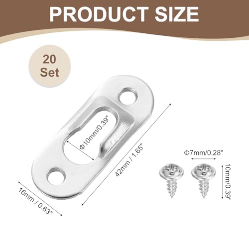 Image of uxcell 20Pcs Keyhole Picture Frame Hangers, 42x16mm Heavy Duty Metal Keyhole Hangers Plates Metal Hanging Brackets with Screws for Mirrors, Pictures, and Photo Frames, Silver