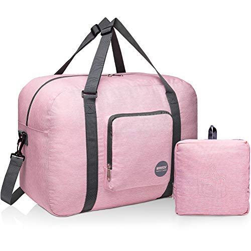 WANDF Foldable Travel Duffel Bag Super Lightweight for Luggage, Sports Gear or Gym Duffle, Water Resistant Nylon (40L Rosa Claro)