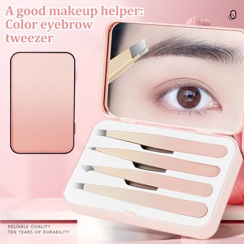 Hshenjhu 4 Juegos Pinzas Para El Vello Facial, Pinza Para Cejas De Acero Inoxidable, Juego de Tweezers de Precisión Profesionales, Con caja de Almacenamiento, Mujeres y Hombres (Rosa) - imagen 3