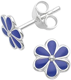 Heather Needham Silver 925 Sterling Silver Flower stud earrings - Size: 7mm - Royal Blue Enamel - FULLY GUARANTEED - Please contact us. Gift Boxed 5578DB