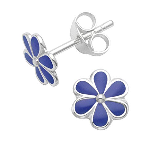 Image of Heather Needham Silver 925 Sterling Silver Flower stud earrings - Size: 7mm - Royal Blue Enamel - FULLY GUARANTEED - Please contact us. Gift Boxed 5578DB