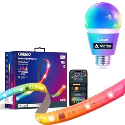 Linkind Matter Smart Light Bulb and LED Strip Lights RGB 10ft Compatible with Alexa and Google Home