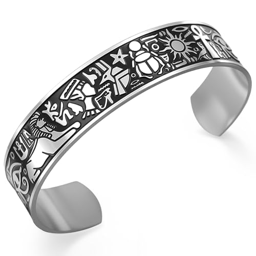 VASSAGO Ancient Egyptian Bracelet Ankh Cross Eye of Horus Cuff Bangle Sun Egypt Mythology Anubis Pharaoh Scarab Symbol Bracelets Protection Amulet Jewelry for Men Women